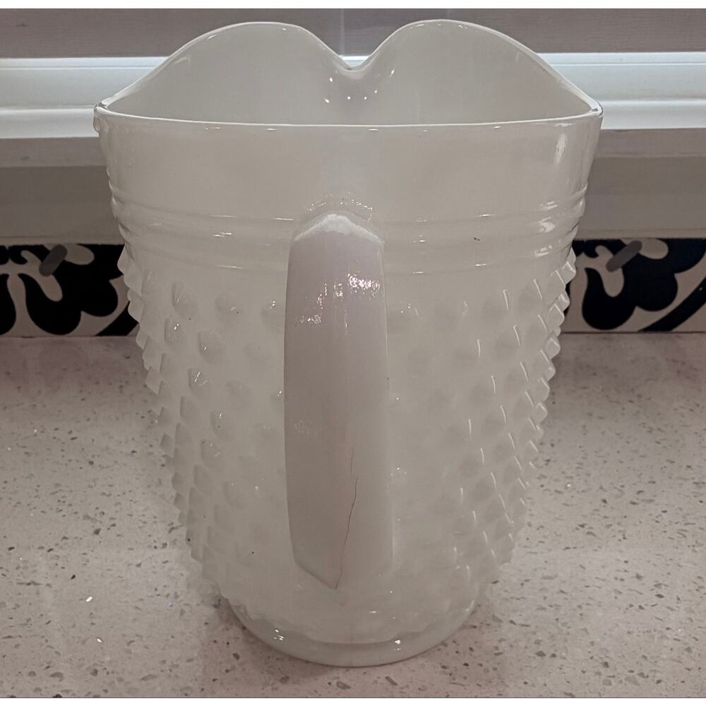 Vintage Fenton Hobnail Milk Glass 70 Oz Pitcher Ruffled Ice Lip 9.5” White - Picture 2 of 6